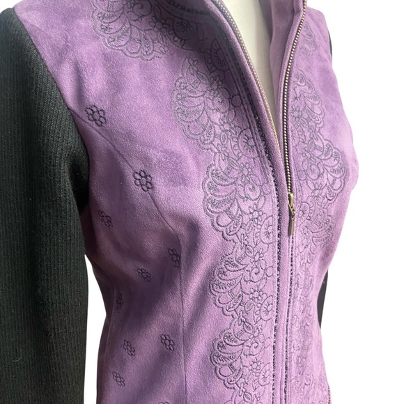 Coldwater Creek Purple/Black Suedecloth Embroidered Jacket Size XS Fall Winter - Picture 3 of 8